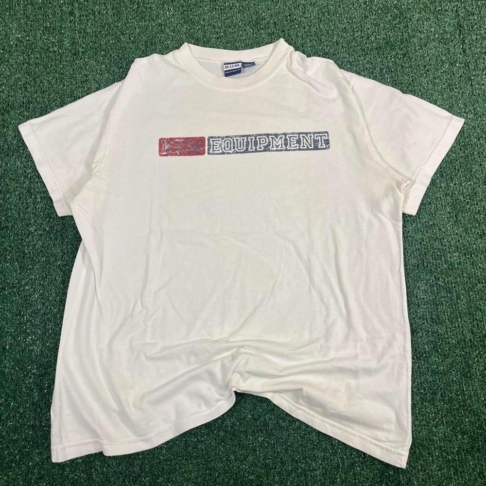 Vintage B.U.M. Equipment Graphic Tee White Mens Size 1X Y2K Streetwear Cotton